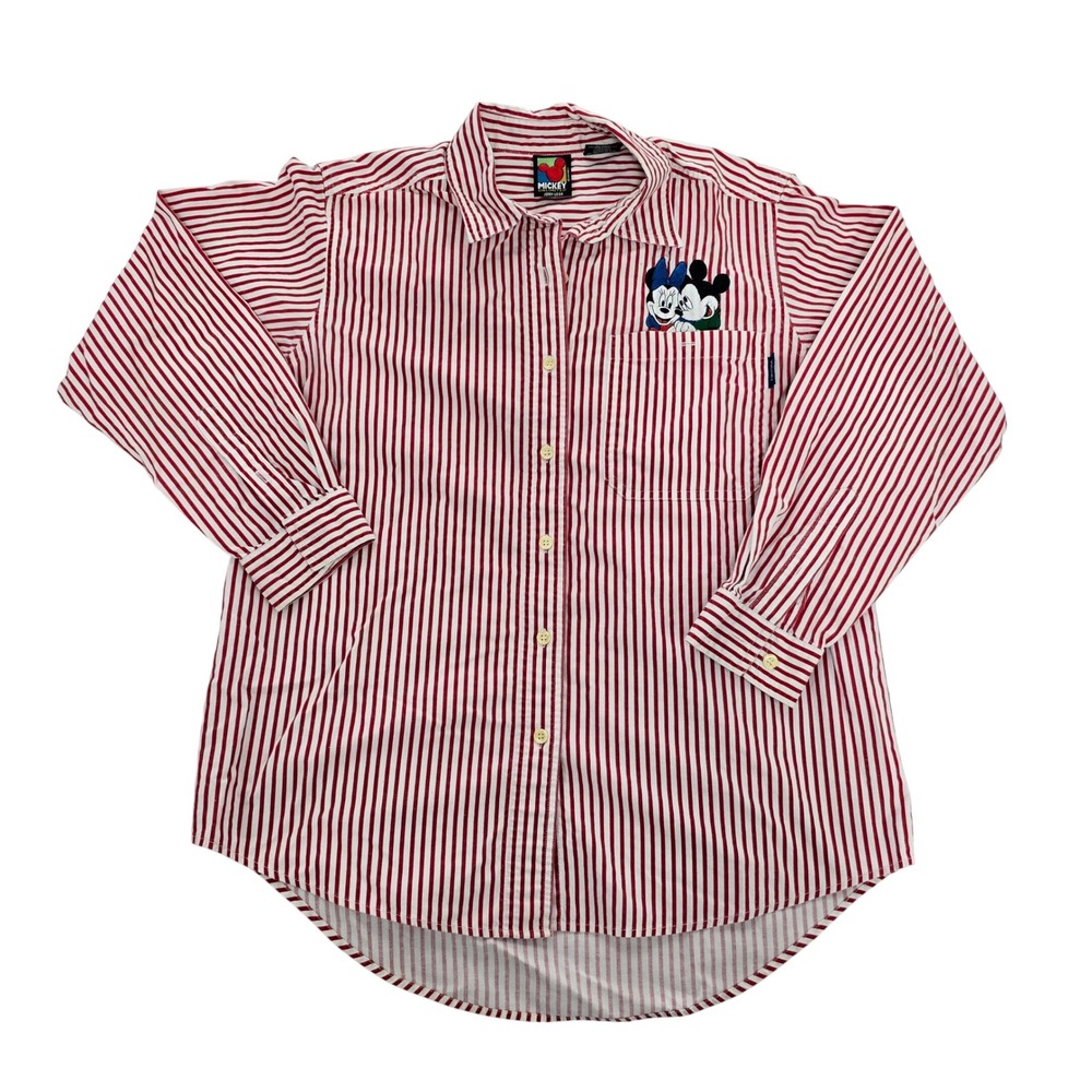 Mickey Unlimited Jerry Leigh Red White Striped‎ Button Up Shirt Mens Small Vtg